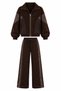 Bitter Brown Knitwear and Faux Leather Paneled Sets