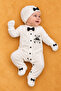 3-Piece Baby Romper Set with Stoned Teddy Bear and Bow Tie Detail (with Hat and Gloves)