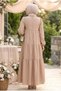 Flowy Long Sleeve Zara Linen Biscuit Hijab Dress 15702Bs - 2