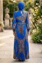 Patterned Belted Kobe Satin Sax Blue Hijab Dress 15756Sx - 2