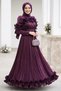Ruffle Detailed Dark Purple Hijab Evening Dress 56612Kmor