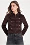 Women's Charles Lined Stand Collar Buttoned Lux Napoleon Brown Jacket - 6