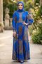 Patterned Belted Kobe Satin Sax Blue Hijab Dress 15756Sx