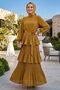Imported Crepe Oil Green Layered Pleated Hijab Dress 95719Yy