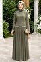 Beaded Detailed Green Hijab Evening Dress 55212Cy