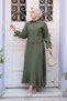 Buttoned Khaki Hijab Skirt Double Suit 44741Hk