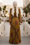Patterned Belted Kobe Satin Oil Green Hijab Dress 15756Yy - 2