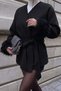 Black Tie-Dye Detailed Comfortable Fit Cashmere Sleeve Feather Detail Cardigan/Jacket - 2
