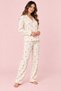 Women's Ecru Mini Floral Patterned Buttoned Long Sleeve Pajama Set