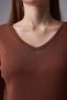Women's V-Neck Long Sleeve Regular Fit Basic T-Shirt Dark Brown - 3