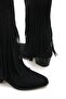 Women's Sliver Cowboy Tassel Boots - Black Suede - 5