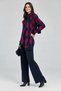 Navy Blue Diamond Pattern Shawl Knitwear Sweater Wide Leg Pants Set - 7087 - 6