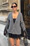 Women's Anthracite Lace Detailed Soft Textured Knitwear Cardigan