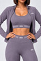 Women's 3-Piece Sports Set Zipper Crop Jacket Bustier and High Waist Gathering Leggings - 3