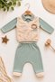 Boy's 2-piece baby set with lion detail, one-piece top sweater look, 0-9 months