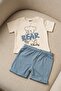 Baby boy bear print bear bouclé embroidered shorts 2-piece summer outfit set, top and bottom, 3-6-9-12 months