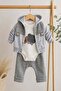Baby Boy 3-Piece Set with Jacket, Teddy Bear Embroidery, Transitional Hooded 3-Piece Bodysuit, 0-3-6-9 Months Old - 2