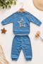 Baby Boy Star Patterned Plush Appliqued Sweatshirt Bottom Tracksuit 2-Piece Top and Bottom Set 6-9-12-18 Months