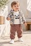 Baby boy panda patterned plush hooded cardigan sweatshirt sweatpants 3-piece set 3-18 months - 3