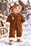 Baby romper with bear ears, welsoft lined, hooded, zippered, winter plush detail, 6-24 months - 2