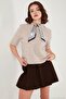 Wool Blend Regular Fit Scarf Collar Short Sleeve Knitwear Sweater Women's Sweater 4617023 - 5