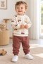 Baby boy safari car patterned long sleeve seasonal top and bottom 2-piece set 3-6-9-12 months - 2