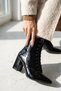 Duliz Black Patent Leather Pointed Toe Lace Up Daily Women's Boots - 7