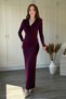 Elegant Maxi Plum Dress with Degaje Collar and Padding