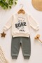 Baby boy bear embroidered 2-piece set seasonal long sleeve sweatshirt & sweatpants outfit, 3-12 months