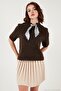 Wool Blend Regular Fit Scarf Collar Short Sleeve Knitwear Sweater Women's Sweater 4617023 - 3