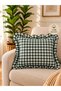 Lina Vintage Linen Gingham Ruffled Throw Pillow Cover Emerald Green - 2