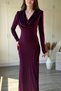 Elegant Maxi Plum Dress with Degaje Collar and Padding - 5