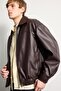 Oversize Shirt Collar Leather Look Zippered Coat G0193Ax26Sp - 3