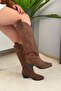 Women's Jasire Brown Suede Embroidered Western Cowboy Boots - 5
