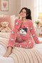 Girls' Long Sleeve Fleece Plush Fabric Winter Warm Pajama Set 8062