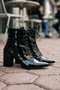 Eliz Black Patent Leather Pointed Toe (7cm) Heeled Lace-Up Daily Women's Boots - 7