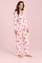 Plus Size Suede Women's Pajama Set Cream Pink Butterfly Patterned - 2