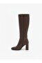 Morena premium vegan leather bitter brown patterned long zippered boot 7 cm - 5