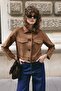 Knitted Detailed Pocket Short Suede Jacket Brown