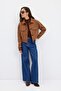 Knitted Detailed Pocket Short Suede Jacket Brown - 8