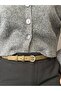 Fact Striped Ring Patterned Suede Women's Silver Buckle Belt Jacket Belt Dress Belt Trouser Belt - 3