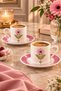 2-Person Porcelain Purple Daisy Patterned Coffee Cup Set 90ml - 2