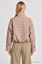 Plaid Patterned Bomber Jacket Laz0021 Beige Brown - 7