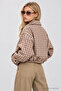 Plaid Patterned Bomber Jacket Laz0021 Beige Brown - 5