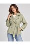 Women's Belted and Draped Double-Breasted Collared Short Trench Coat - 2