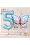 Pink Blue Butterfly and Blue Number Balloon 5 Years Old Balloon Set Butterfly Concept Birthday Foil Balloon Set