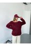 Furry Knitwear Sweater — Burgundy - 5