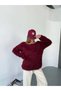 Furry Knitwear Sweater — Burgundy - 3