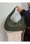 Women's Khaki Hazeran Model Large Size Shoulder Bag with Knitted Detail - 4
