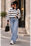 Women's Selani̇k Knitted Polo Neck Striped Oversize Basic Sweater - 4
